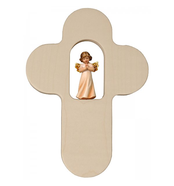 31890 - Kinderkreuz mit betenden Engel 4 cm, Holz COLOR