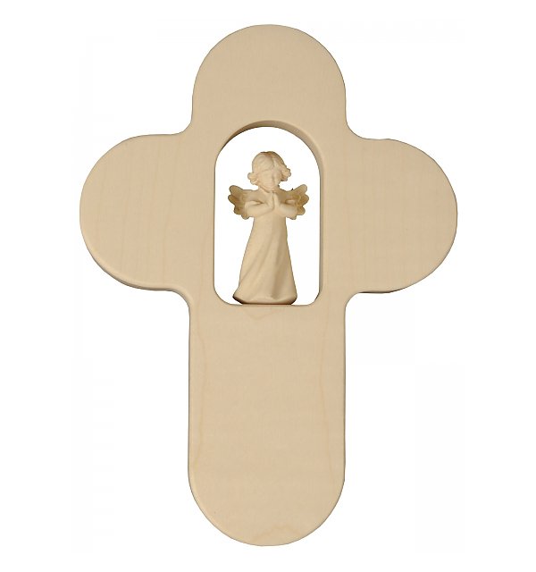 31890 - Kinderkreuz mit betenden Engel 4 cm, Holz NATUR