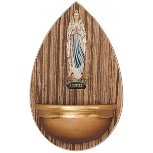 0045L - Weihwasserbecken Holz mit Lourdes Madonna
