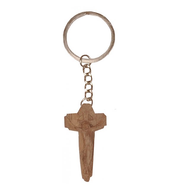 0031 - Keyring Pendant - with Crucifix modern style  wood NAT_NUSS