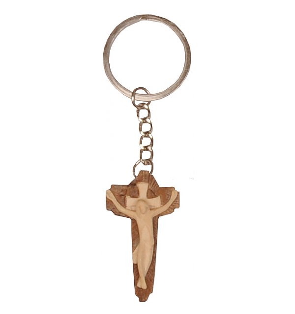 0031 - Keyring Pendant - with Crucifix modern style  wood TON2