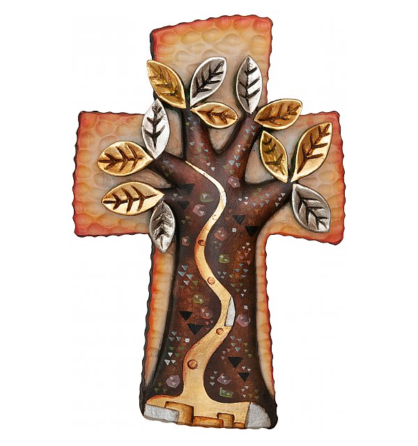 0100 - Tree of Life Cross carved in wood ANTIK