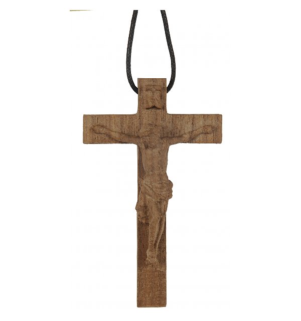 3114 - Baroque cross pendant on necklace in leather NAT_NUSS