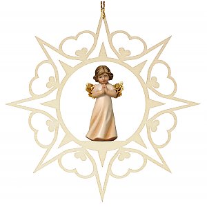Christmas Decoration - Heart Star with angel wood carved