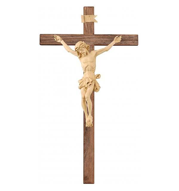 306A - Kruzifix barock auf Holzbalken rustikal NATUR