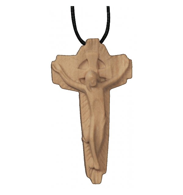 3113 - Modernes Kreuz auf Lederband, Holz NAT_KIRSCH