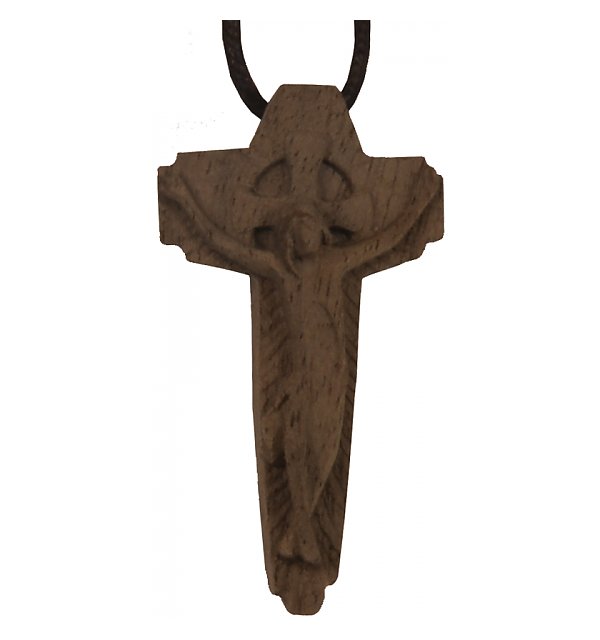 3113 - Modernes Kreuz auf Lederband, Holz NAT_NUSS