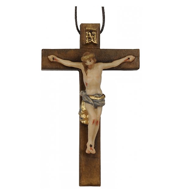 3114 - Barockes Kreuz auf Lederband, Holz COLOR