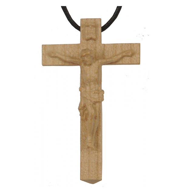 3114 - Barockes Kreuz auf Lederband, Holz NAT_KIRSCH