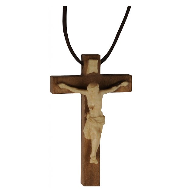 3114 - Barockes Kreuz auf Lederband, Holz TON2