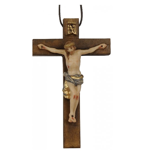 3118 - Anhänger - Kreuz mit Jesus, Holz mit Schnüre COLOR
