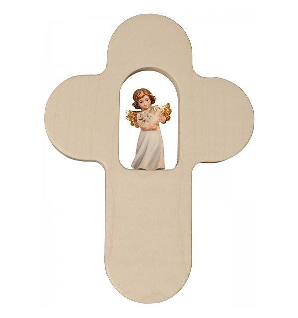 31870 - Kinderkreuz und Engel mit Taube 4 cm, Holz