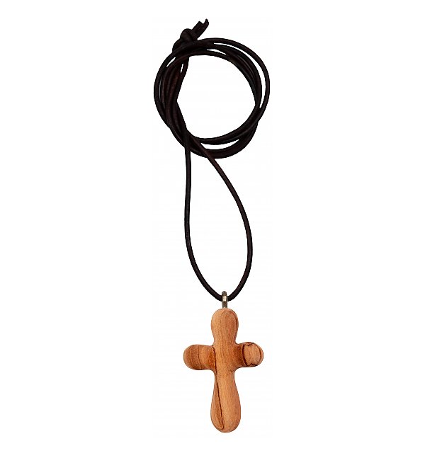 0004 - Halskette mit Kreuz Oliv - mit Lederband braun