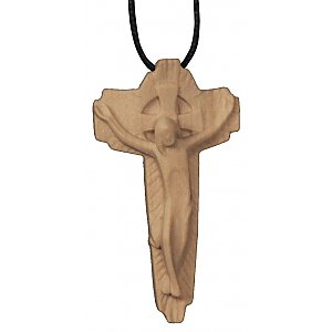 3113 - Modernes Kreuz auf Lederband, Holz