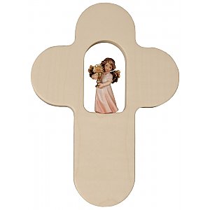 31880 - Kinderkreuz und Engel mit Hostie 4 cm, Holz