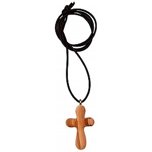 0004 - Halskette mit Kreuz Oliv - mit Lederband braun
