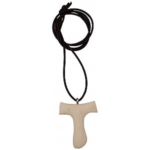 0003 - Halskette mit Tau-Kreuz Ahorn mit Lederband braun