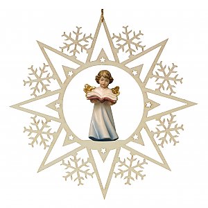 Christbaumschmuck - Kristallstern mit Engel Holz geschnitzt