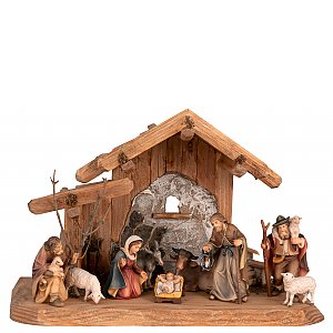 27813 - Hüttenstall mit Orig. Bethlehem Krippe 10 Figuren