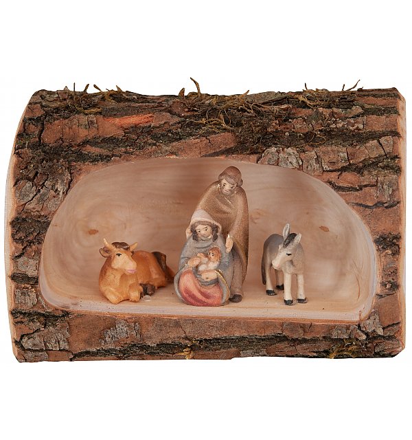 27557 - Morg. Nativity with Ox and Donkey in tree trunch COLOR