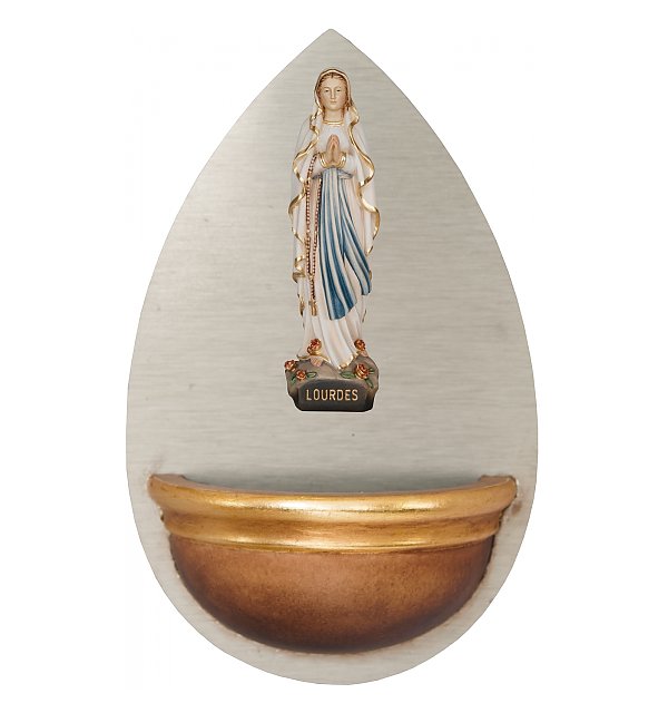 0047L - Holy Water Front with Our Lady of Lourdes wooden