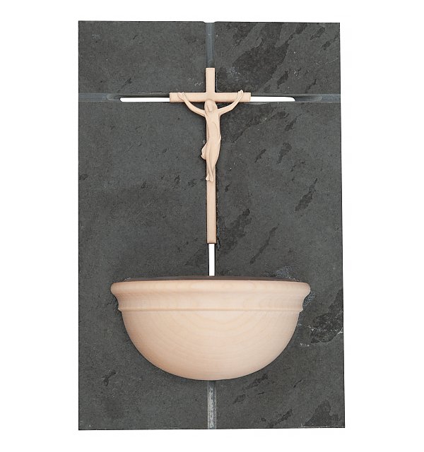 00500 - Holy water font of Slate stone with Crucifix