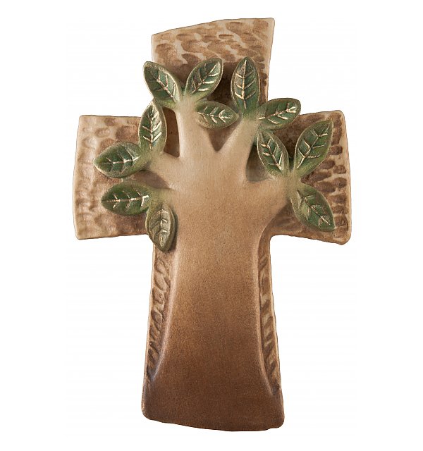 0100 - Tree of Life Cross carved in wood AQUA_GRUEN