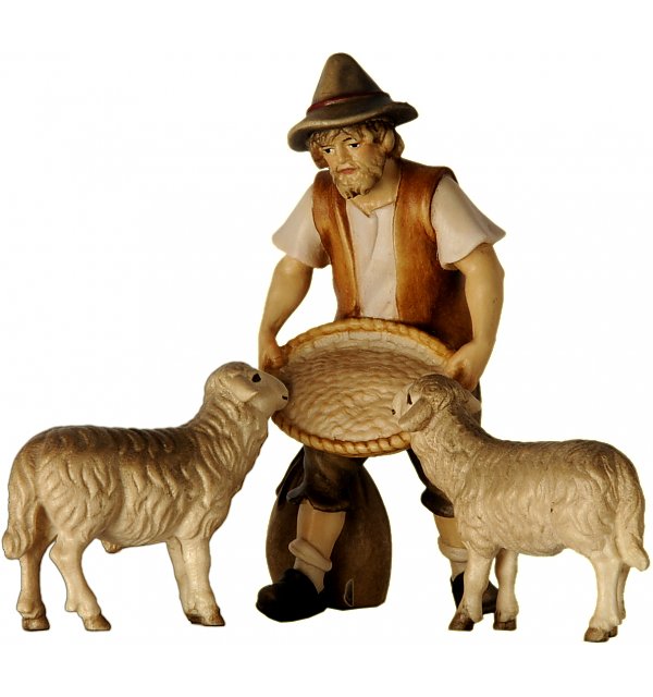 2171 - Shepherd feeding two sheep COLOR