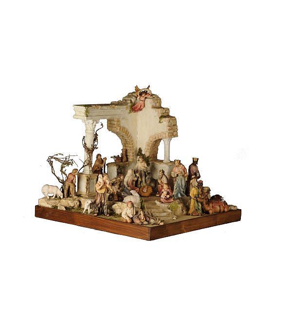 2898 - Ruin oriental style crib with 21 sculptures wooden