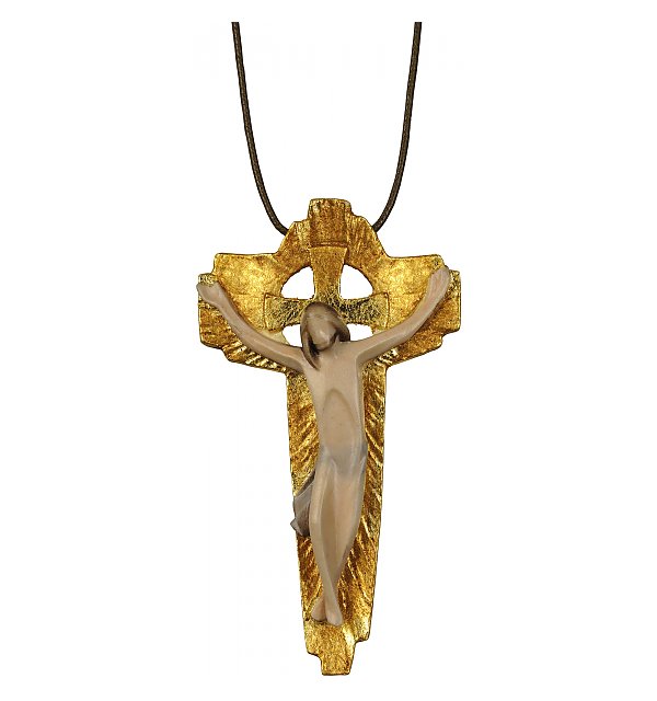3113 - Modern cross pendant on necklase in leather COLOR