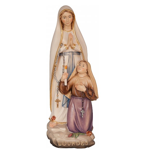 3328 - Our Lady of Lourdes with Bernadette wooden COLOR