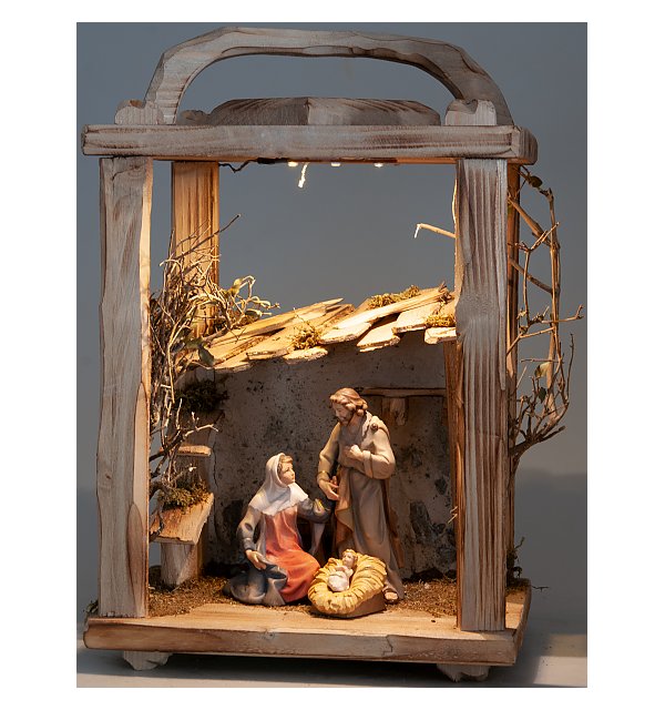 2873 - Wood Lantern with Salcher nativity 13cm