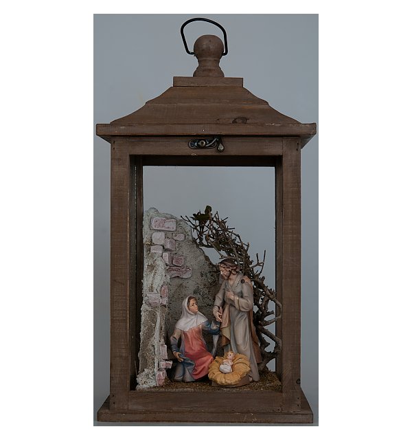 2853 - Woodern lantern with stable and family S 13cm