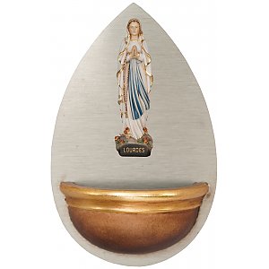 0047L - Holy Water Front with Our Lady of Lourdes wooden