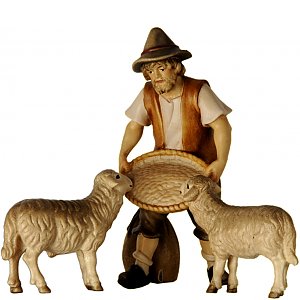2171 - Shepherd feeding two sheep