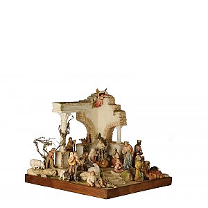2898 - Ruin oriental style crib with 21 sculptures wooden