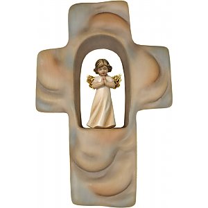3192 - Cross with clouds and  praying angel in wood