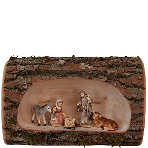 27527 - Betlehem Nativity with Ox an Donkey in tree trunch