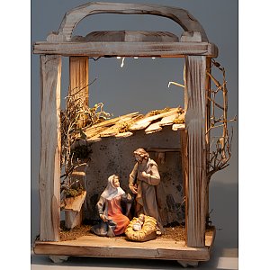 2873 - Wood Lantern with Salcher nativity 13cm