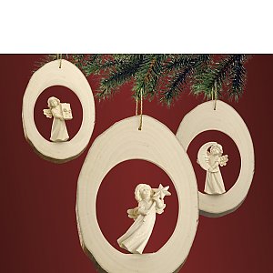 Christmas Decoration - angel in branch disc wood carved