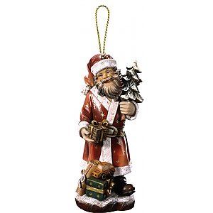 Statue Sculpture of Santa Claus with Sleigh and Gifts in Val Gardena Wood Carved and Hand Decorated Various Sizes
