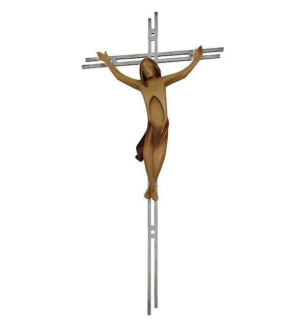 3156 - Gesù Cristo semplice su croce doppia d'acciaio COLOR