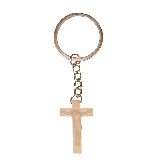 0030 - Portachiavi - con croce di Gesù in legno NAT_AHORN