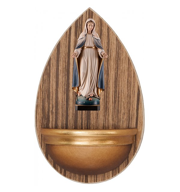 0045G - Aquasantiera in legno con Madonna Miracolosa