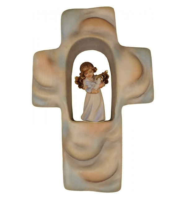 3193 - Croce a nuvola con angelo e Colomba, in legno