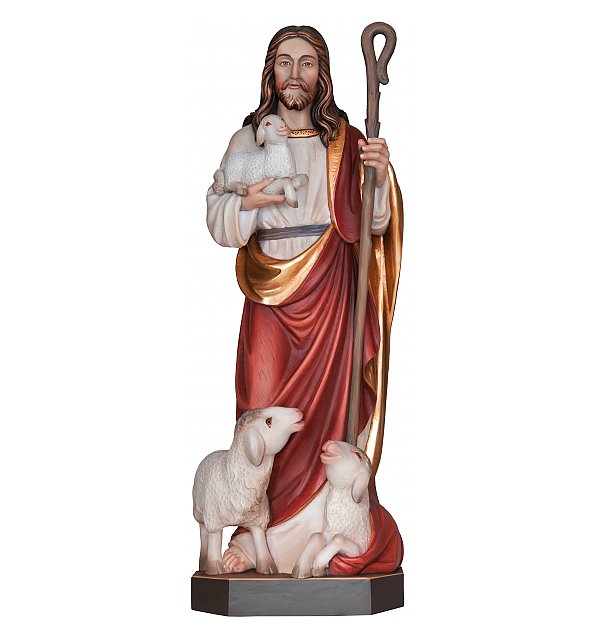 3204 - Staua Gesù Buon Pastore in legno Val Gardena COLOR