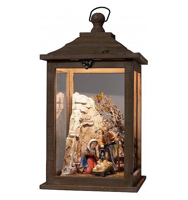 2852 - Lanterna di legno con stalla e famiglia B 10cm