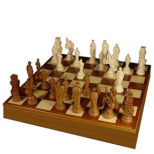 G1841 - Scacchiera con scacchi - scacco con cavaglieri