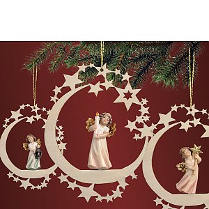 Addobbi natalizi - Luna con angeloletti scolpiti in legno